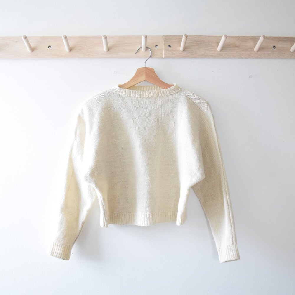 Handmade cream wool dolman sleeve sweater